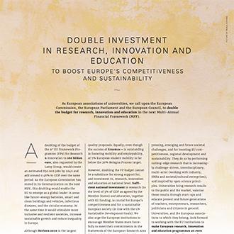13 European Universities Associations ask to double the budget for Research, Innovation and Education in the next Multi-Annual Financial Framework (MFF).
